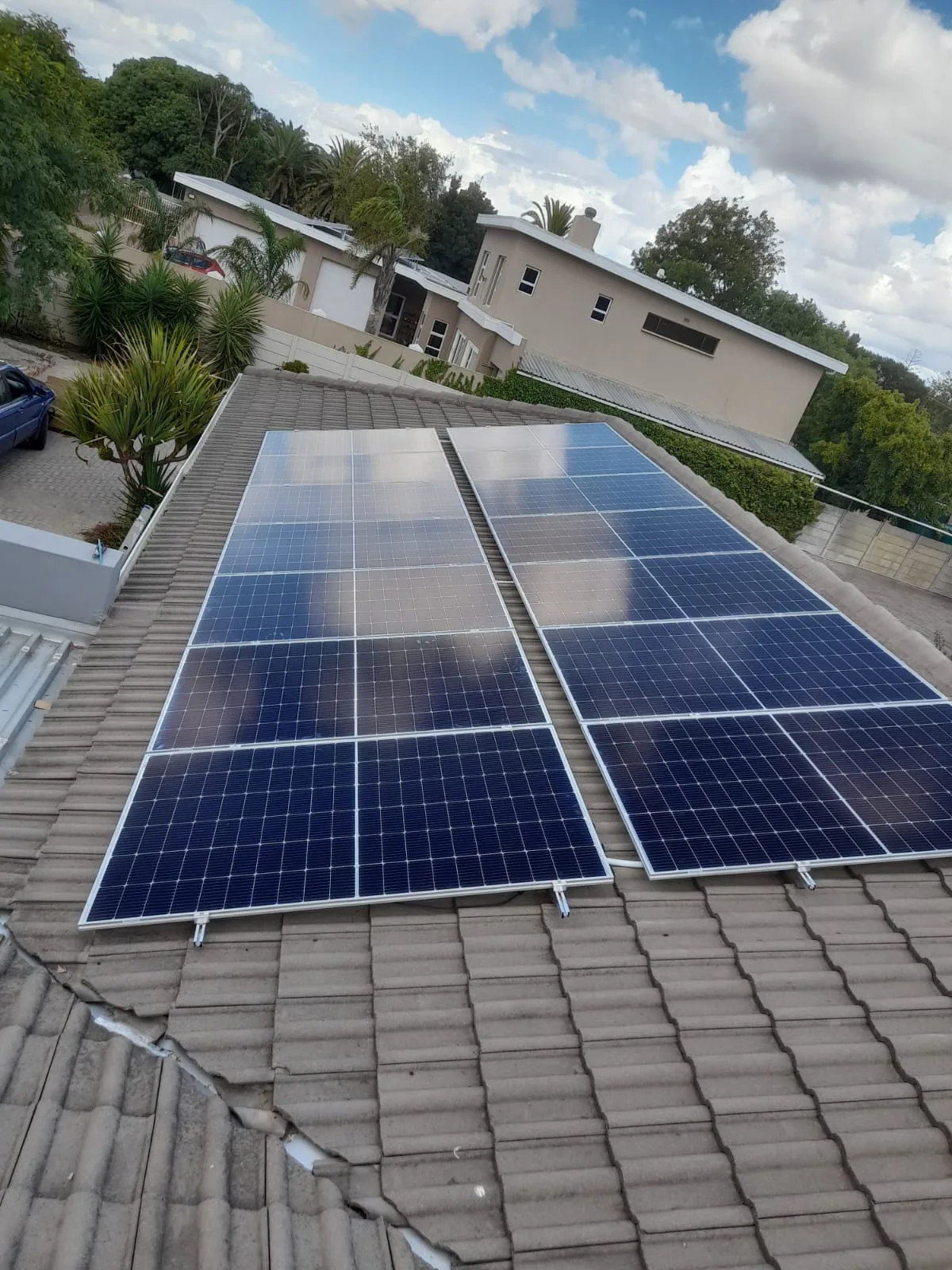 Solar panels installed on a tiled roof